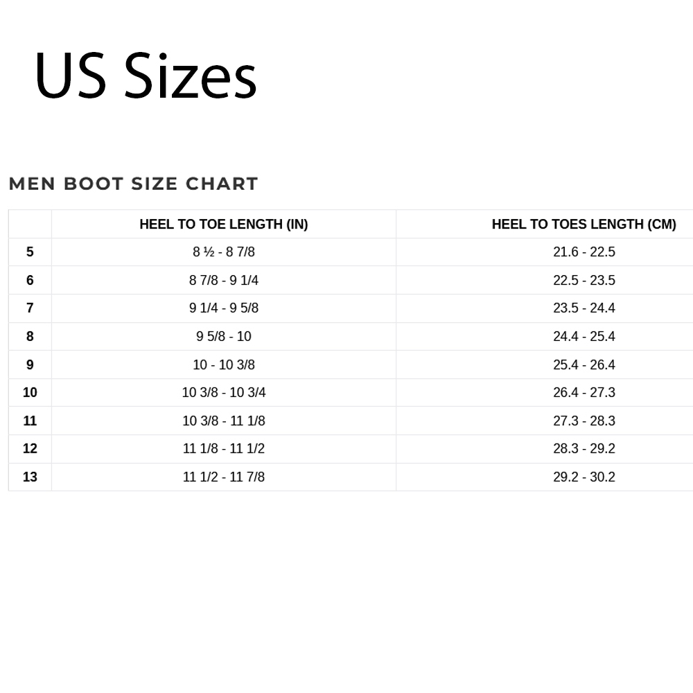 Xcel Mens Boots 22 0 Tableau des tailles